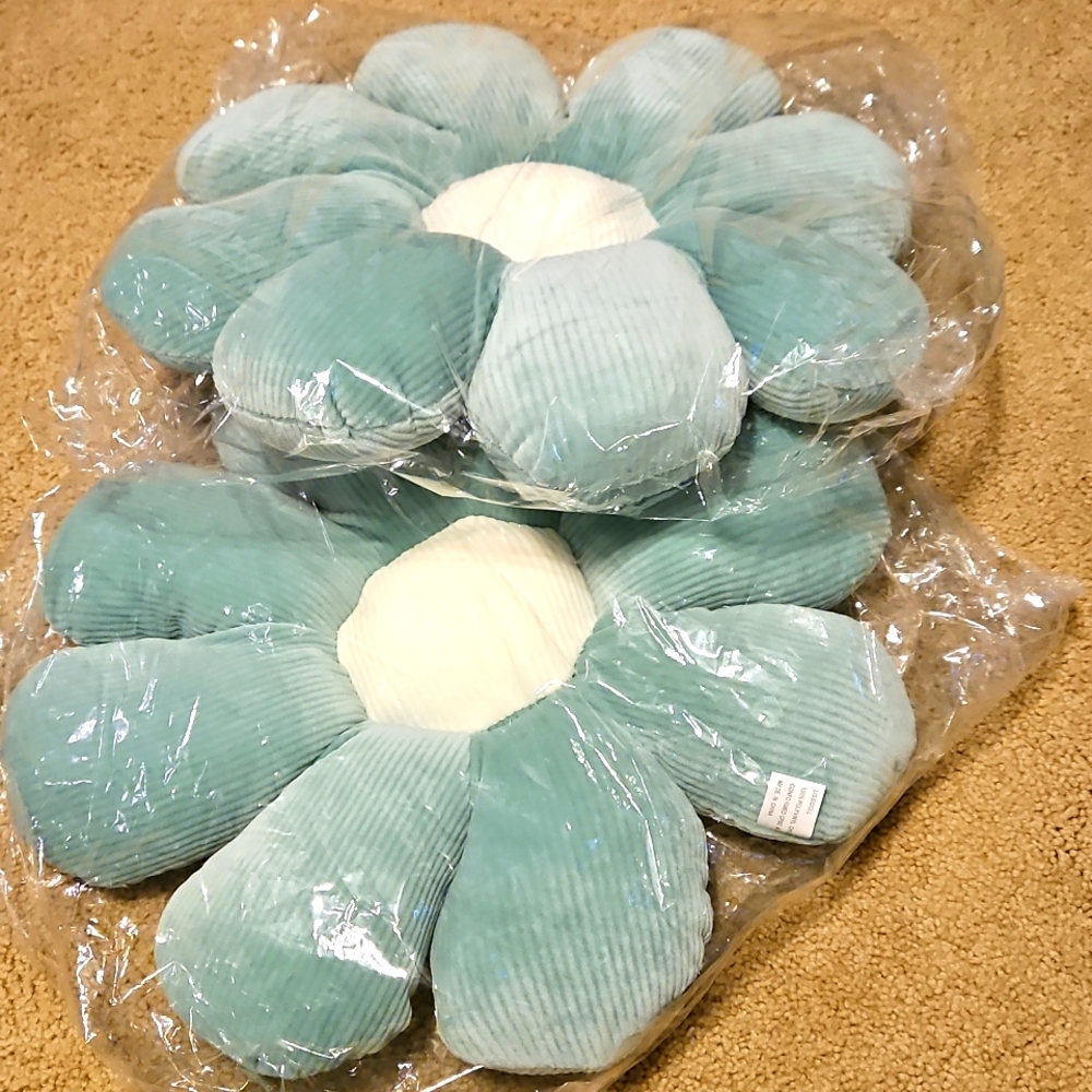 SET OF Teal Corduroy Flower Pillows